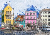 Puzzle Peinture aquarelle immeubles colorés